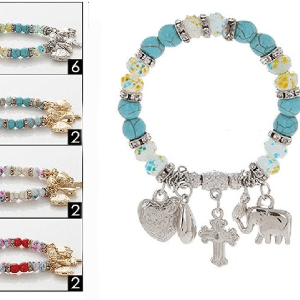 COMING 6 MULTI CHARM BEADED CHARM BRACELET